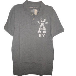 Men's Large Aeropostale Polo Shirt, Gray, 100% Cotton- Large Graphic Logo